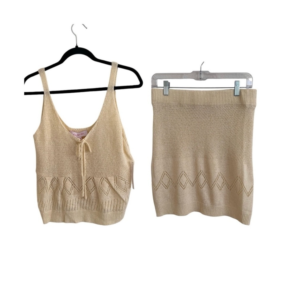 Lisa Says Gah Ivory Yellow Knit Amanda Skirt and Lane Tank Set NWT M/L